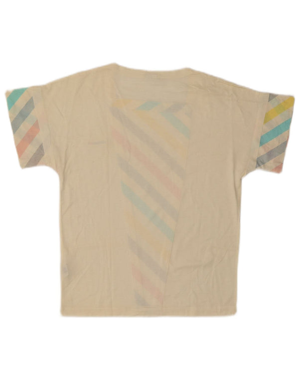 Ellesse Womens T-Shirt Top UK 12 Medium Off White Rayé Coton