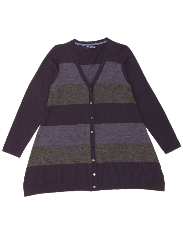 Marks & Spencer Pull Cardigan pour Femme UK 14 Medium Bleu Marine Rayé