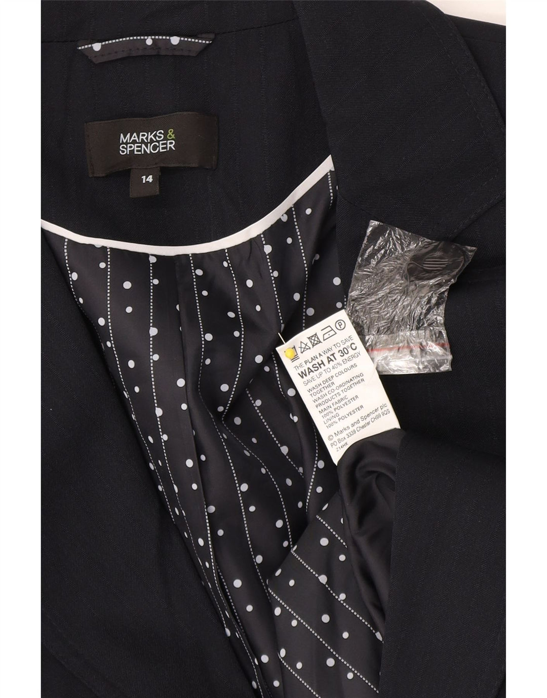 Marks & Spencer Veste blazer pour femme UK 14 Bleu marine moyen rayé