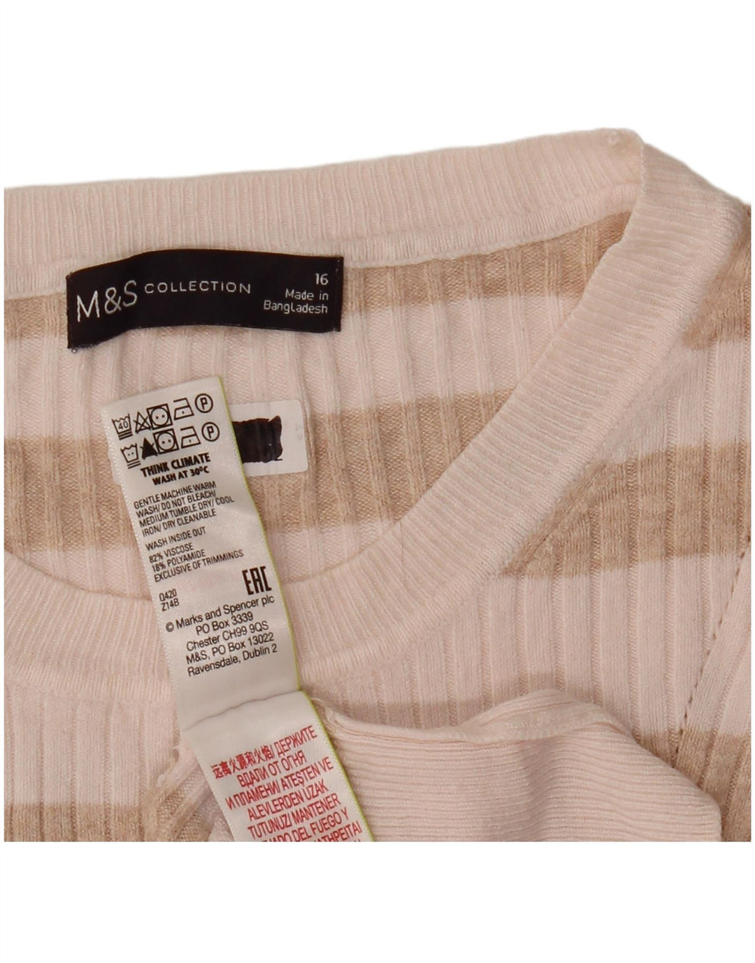 MARKS & SPENCER Pull court à col rond pour femme UK 16 Large Beige
