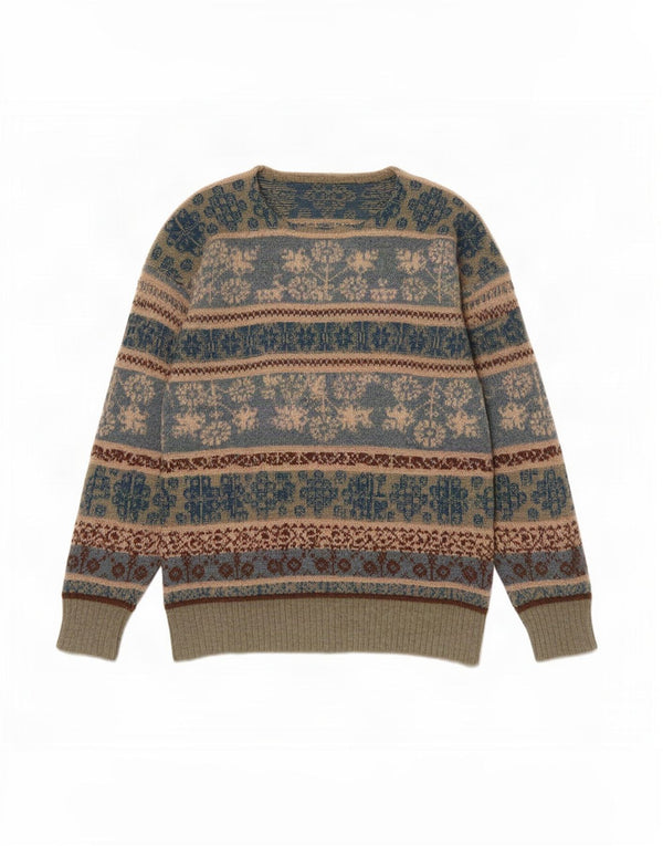 vintage Mens Boat Neck Jumper Pull Grand Bleu Fair Isle