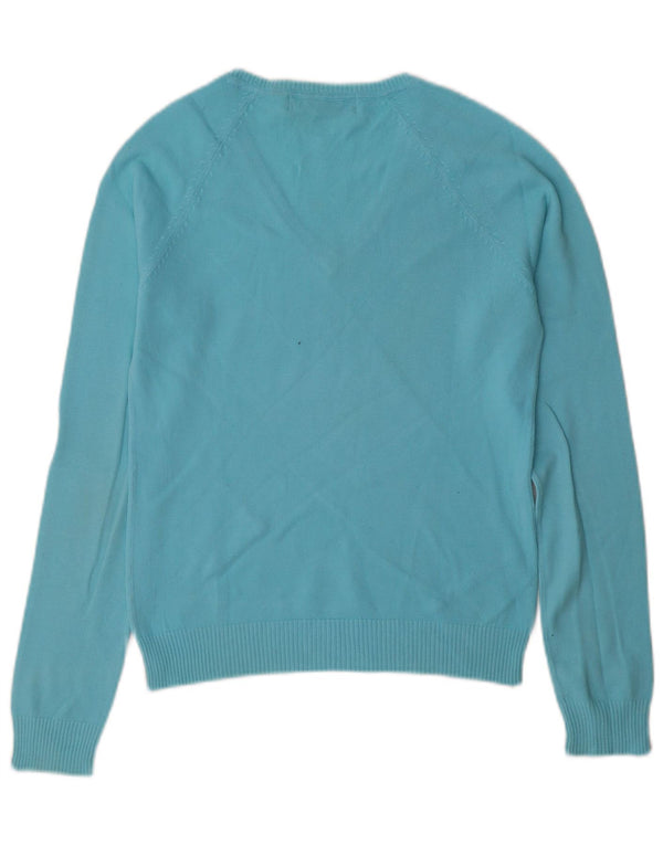 Zara Pull col en V pour femme UK 12 Bleu moyen Coton