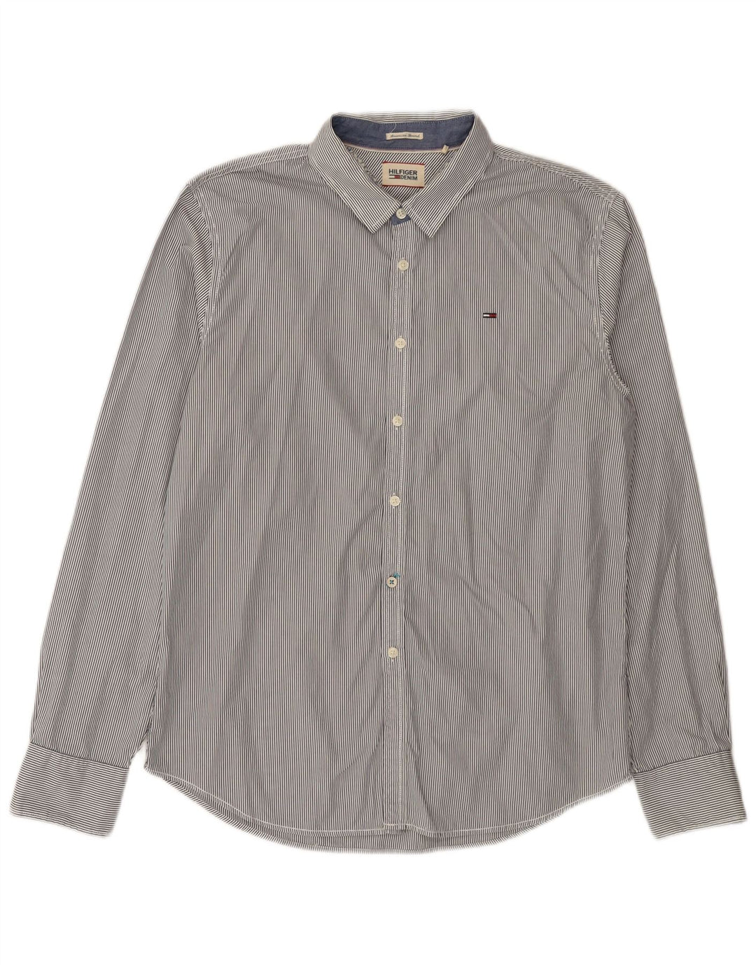 Tommy Hilfiger Chemise Slim Fit Homme Gris Moyen en Coton à Fines Rayures