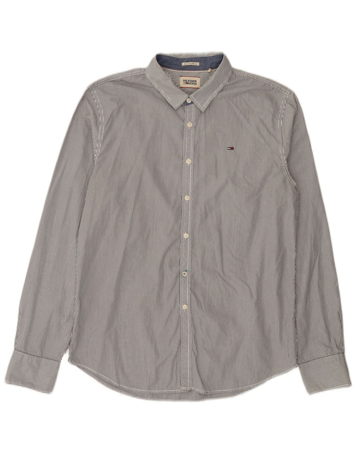 Tommy Hilfiger Chemise Slim Fit Homme Gris Moyen en Coton à Fines Rayures