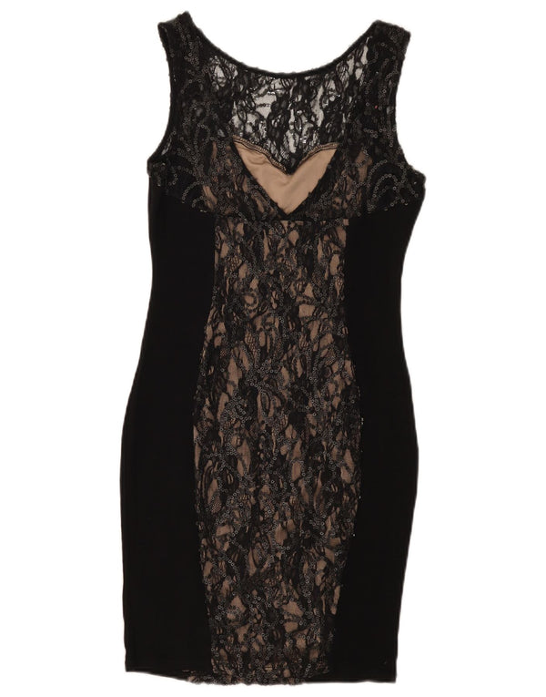 Warehouse Robe moulante sans manches en dentelle pour femme UK 10 Petit motif floral noir