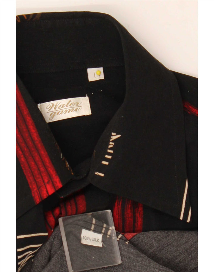 Chemise vintage à manches courtes pour hommes à motif abstrait, grande soie noire