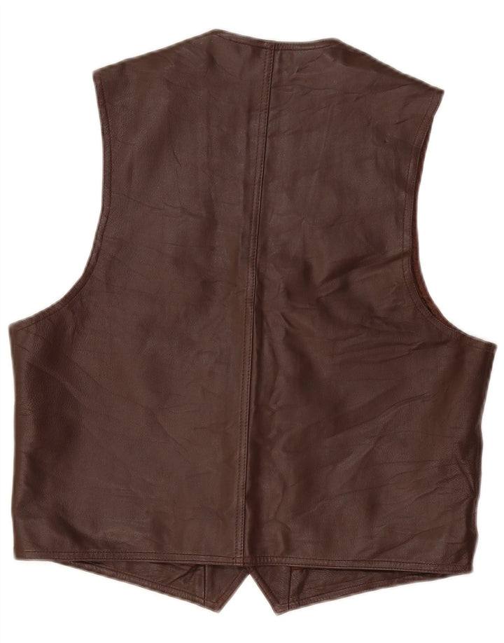 Stefanel Gilet en cuir pour homme en cuir marron moyen