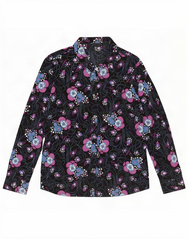 vintage Femme Chemise À Manches Longues Blouse UK 16 Grand Floral Multicolore