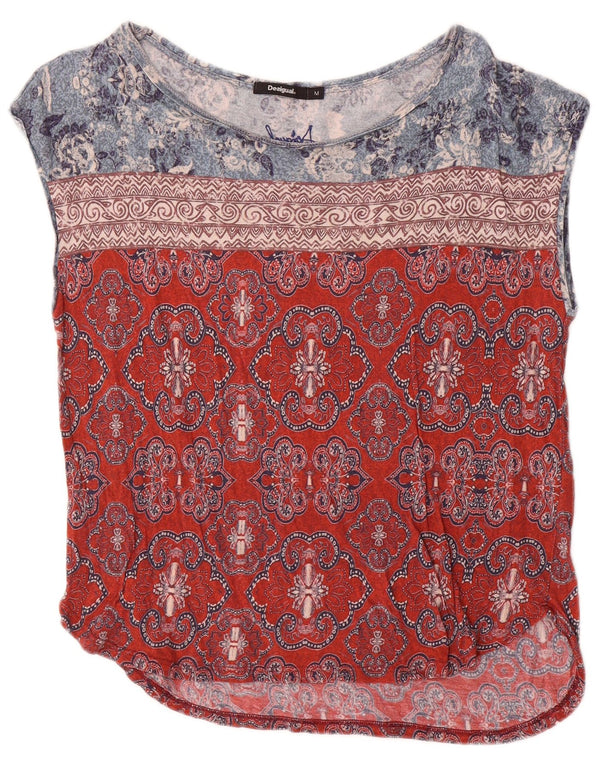 Desigual Chemisier sans manches pour femme UK 44 Rouge moyen Paisley Coton
