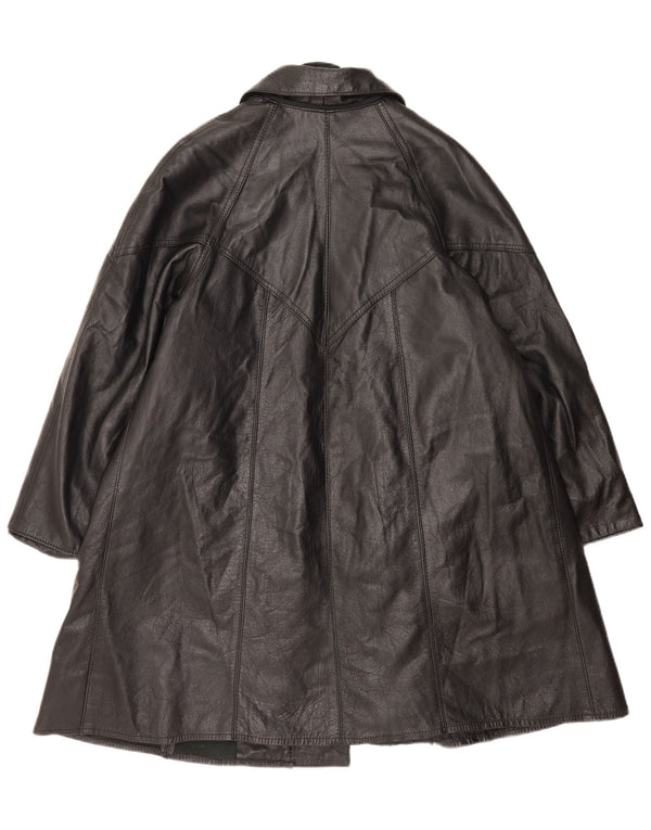 manteau en cuir femme vintage UK 14 Grand Noir