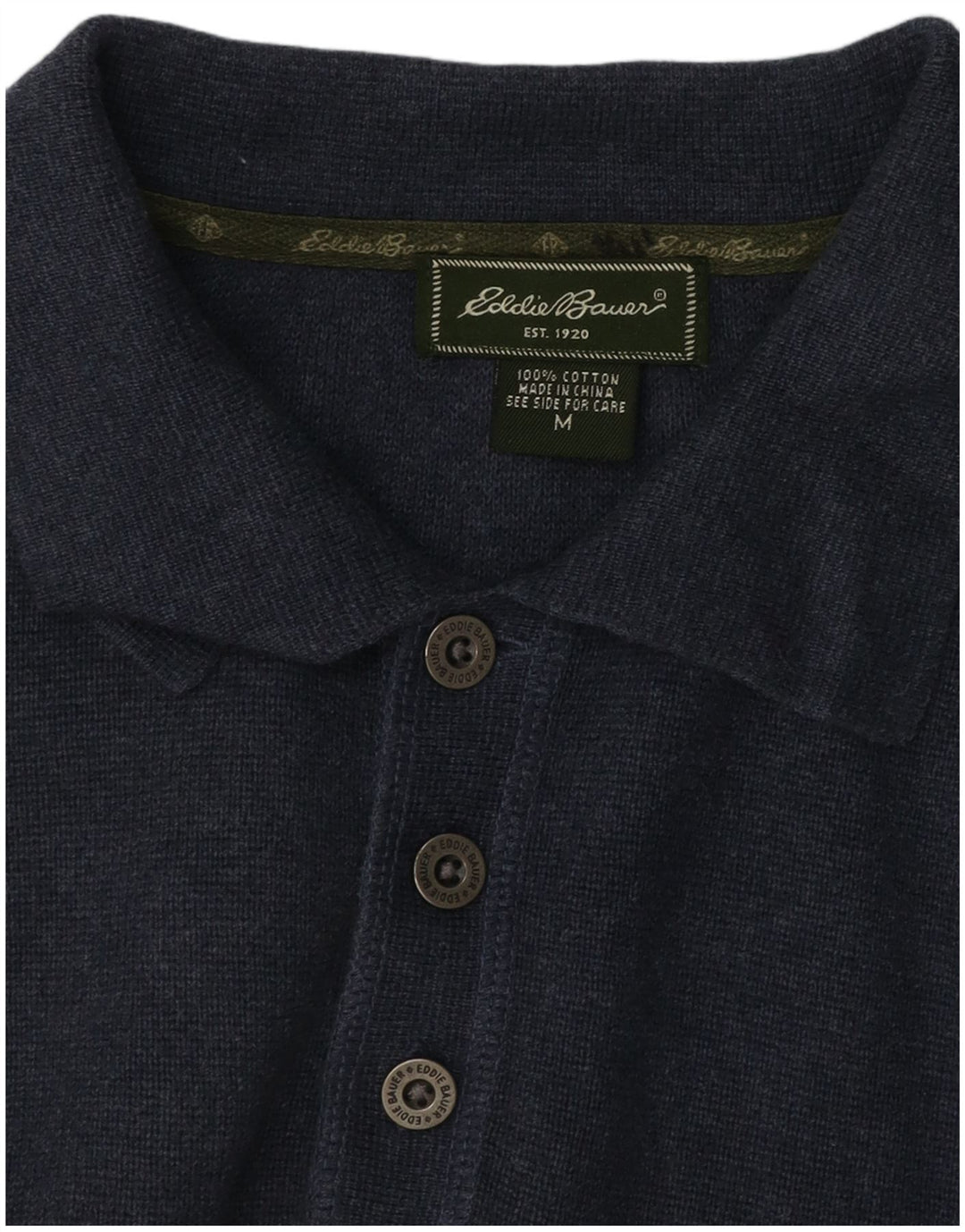 EDDIE BAUER Pull Col Polo Homme Bleu Marine Moyen Coton