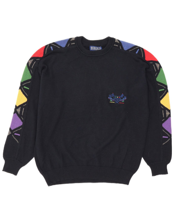 Bueckle Pull à col rond pour homme IT 48 Bleu marine moyen géométrique