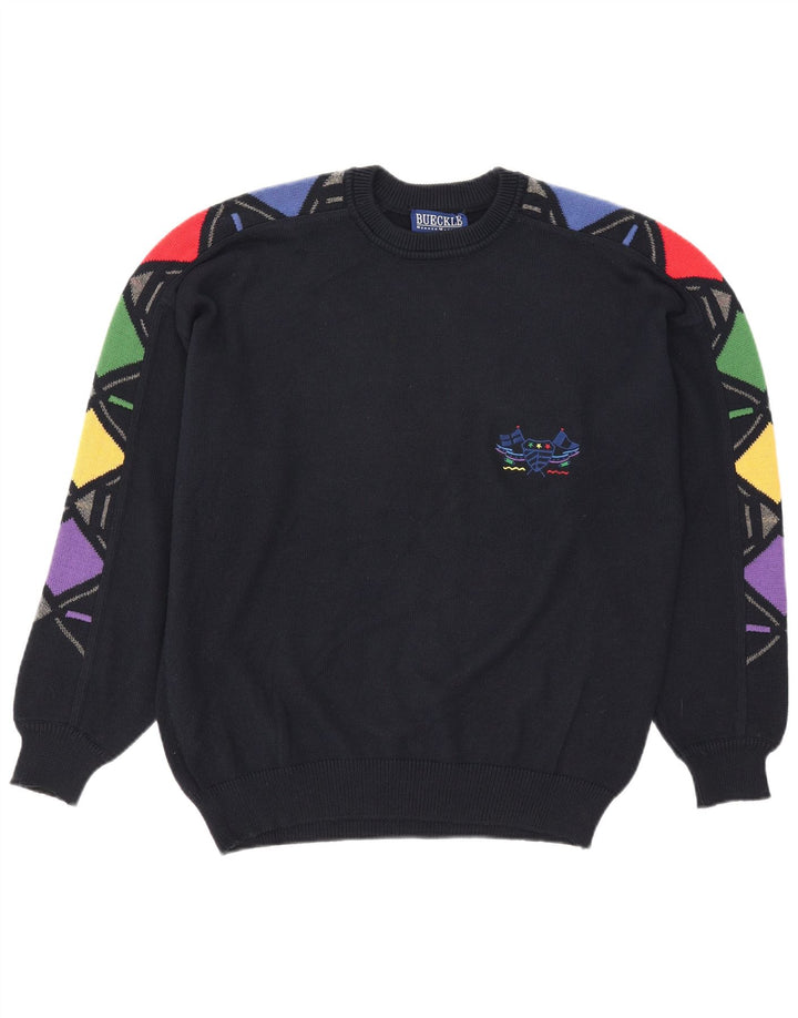 Bueckle Pull à col rond pour homme IT 48 Bleu marine moyen géométrique