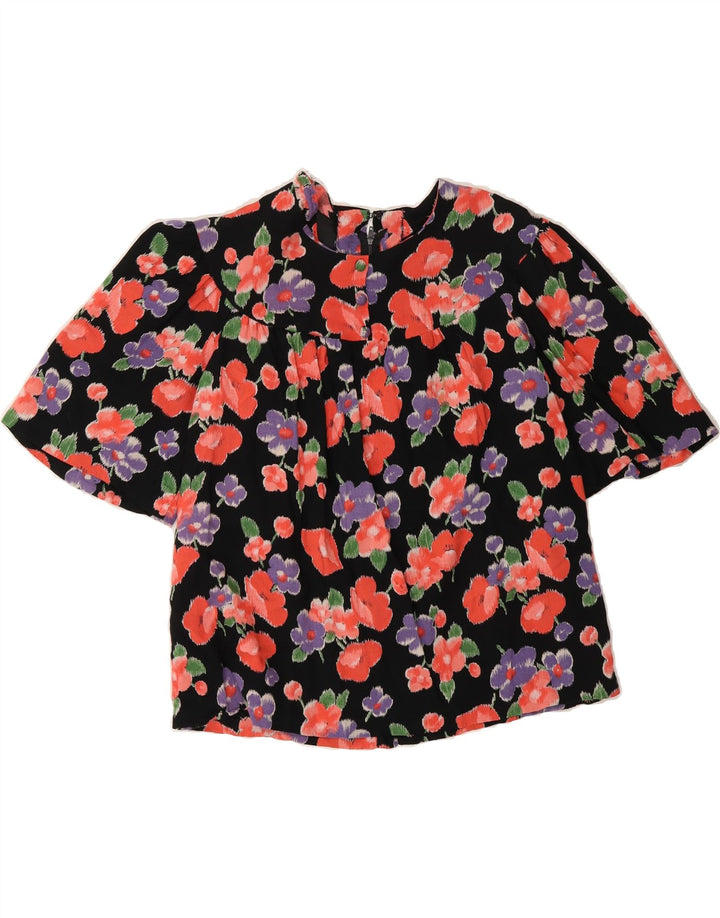 VINTAGE Womens Blouse Top UK 12 Medium Black Floral Vintage Vintage and Second-Hand Vintage from Messina Hembry 