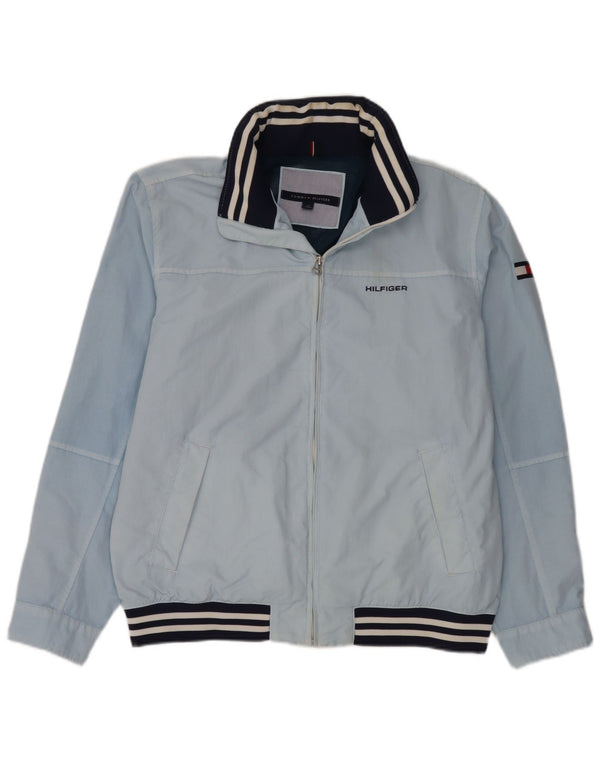 Tommy Hilfiger Veste bomber à capuche graphique pour homme UK 40 Large Bleu Rayé