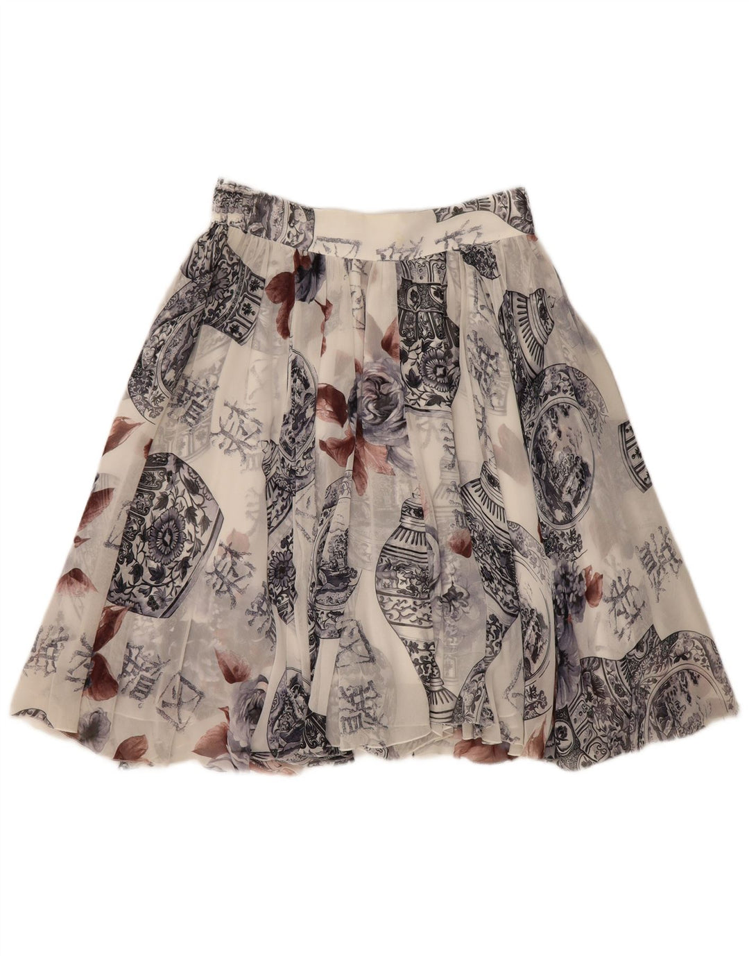 Sportmax Mini jupe évasée à motif abstrait pour femme UK 14 Medium W28 Blanc