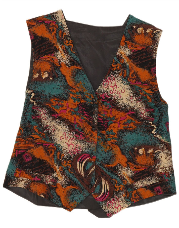 vintage Womens Abstract Pattern Gilet UK 14 Moyen Multicolore
