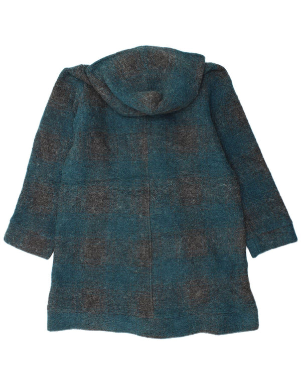 vintage Femme À Capuchon Duffle Coat UK 16 Grand Carreau Turquoise