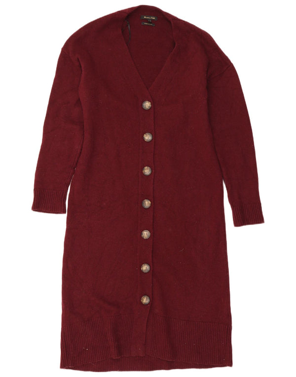 Massimo Dutti Pull cardigan long pour femme UK 10 Petite laine bordeaux