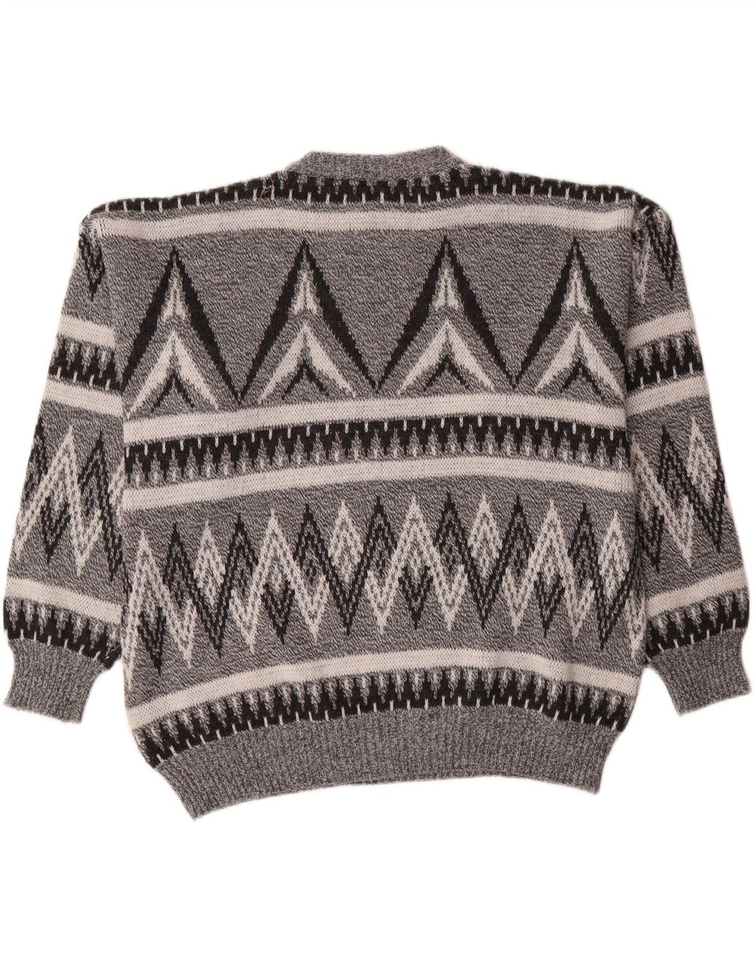 VINTAGE Mens Crew Neck Jumper Sweater XL Grey Geometric Vintage Vintage and Second-Hand Vintage from Messina Hembry 