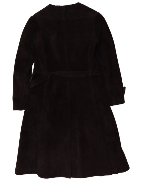vintage Womens Shearling Coat UK 10 Petit cuir noir