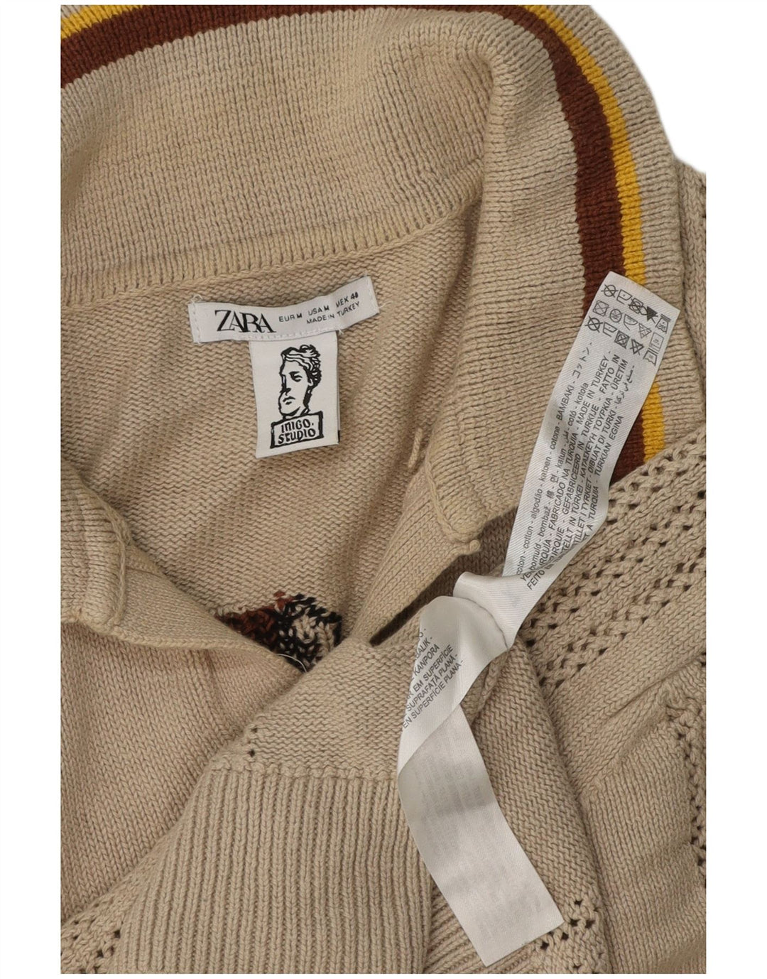 Zara Pull Inigo Studio Graphic Polo Neck Homme Beige Moyen