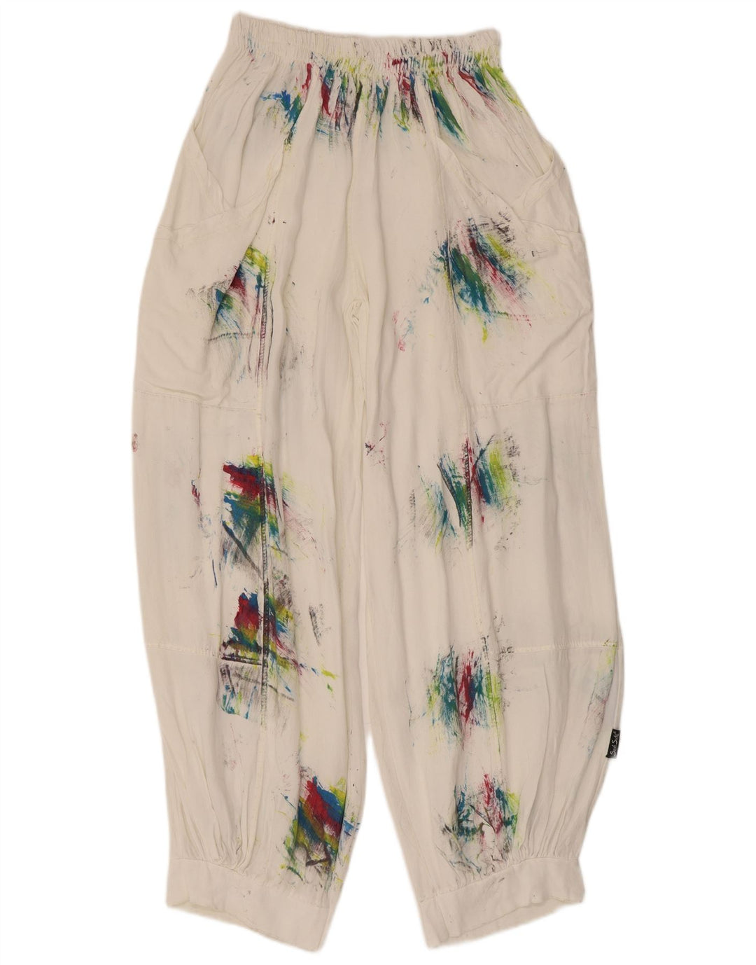 Pantalon Harem Femme Vintage Moyen W28 L29 Blanc Tie Dye Viscose