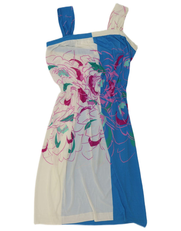 vintage Femmes Robe d’été sans manches UK 14 Moyen Blanc Floral