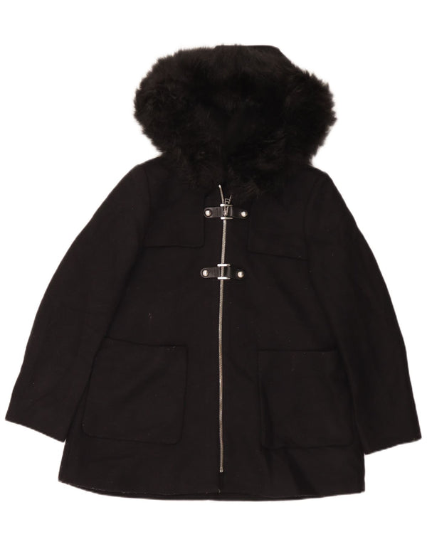 Zara Manteau surdimensionné à capuche pour femme UK 10 Petite laine noire