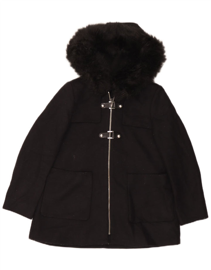Zara Manteau surdimensionné à capuche pour femme UK 10 Petite laine noire