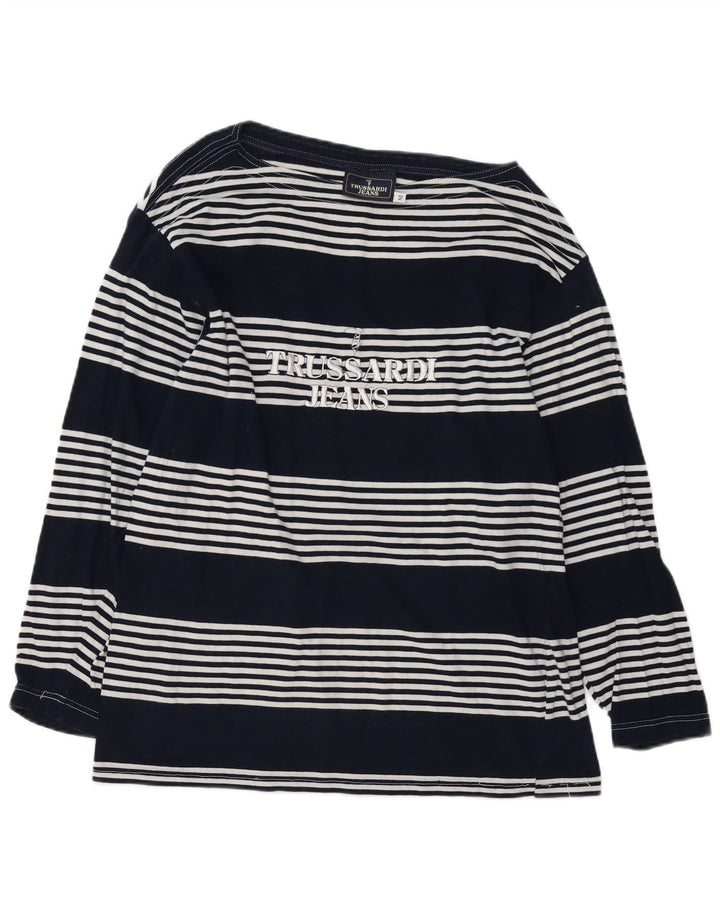 Trussardi Jeans Haut graphique à manches longues pour femme UK 14 Bleu marine moyen