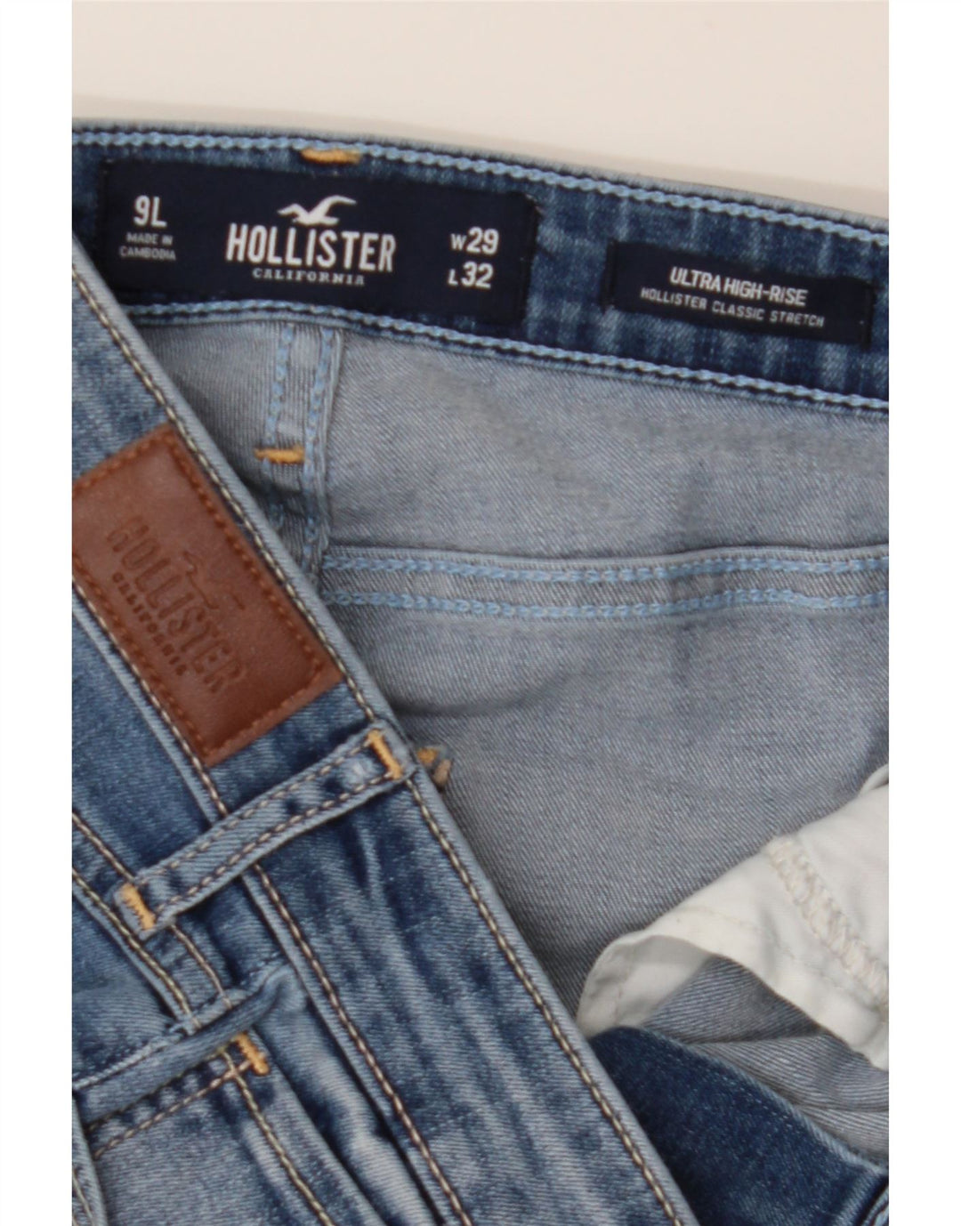 HOLLISTER Jean skinny effet vieilli pour femme US 9 Medium W29 L32 Bleu Coton