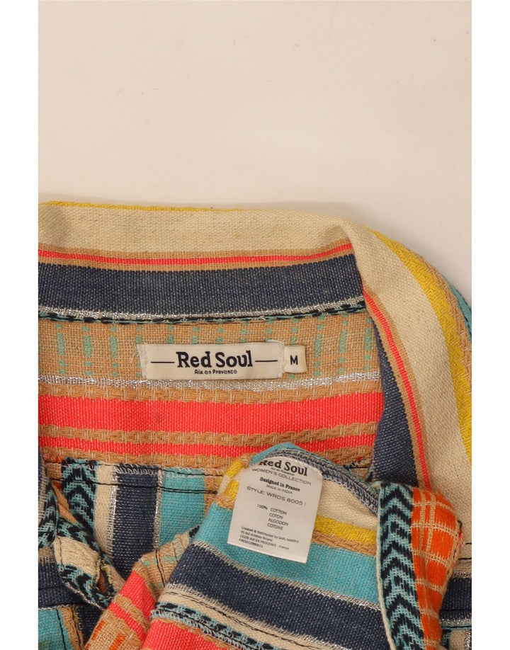 VINTAGE Veste utilitaire femme UK 12 Coton rayé multicolore moyen