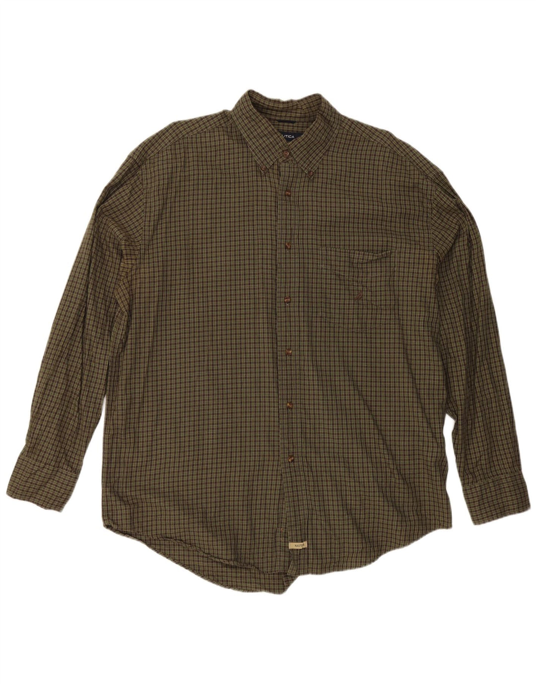 Nautica Chemise en flanelle pour homme XL Kaki à carreaux en coton
