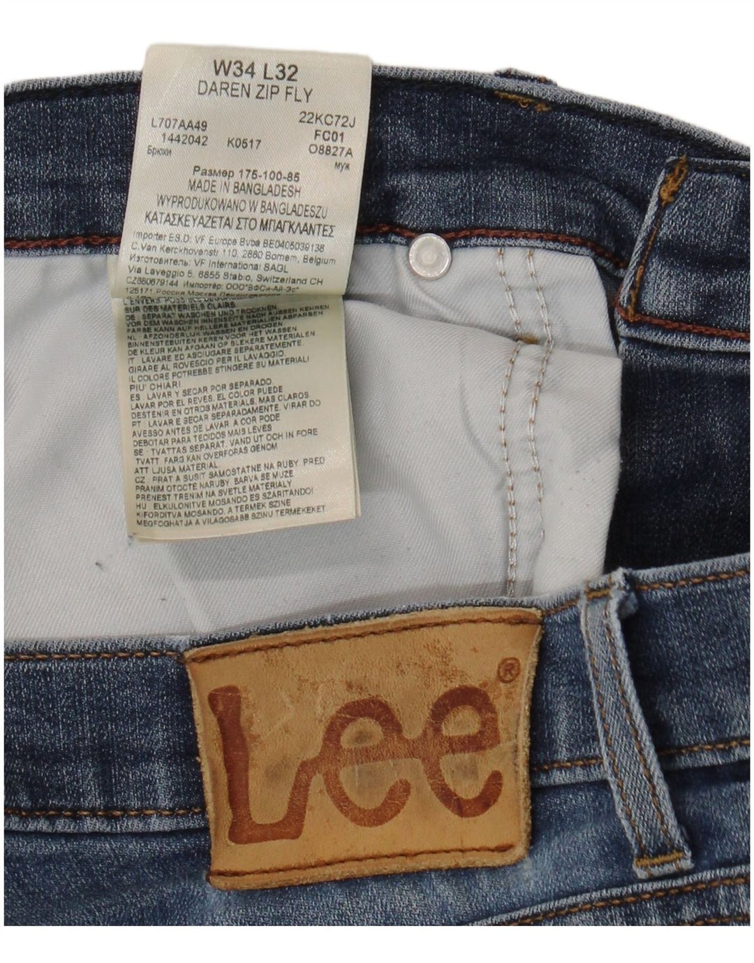 LEE Jean Slim Daren Zip Fly pour Homme W34 L32 Bleu Coton