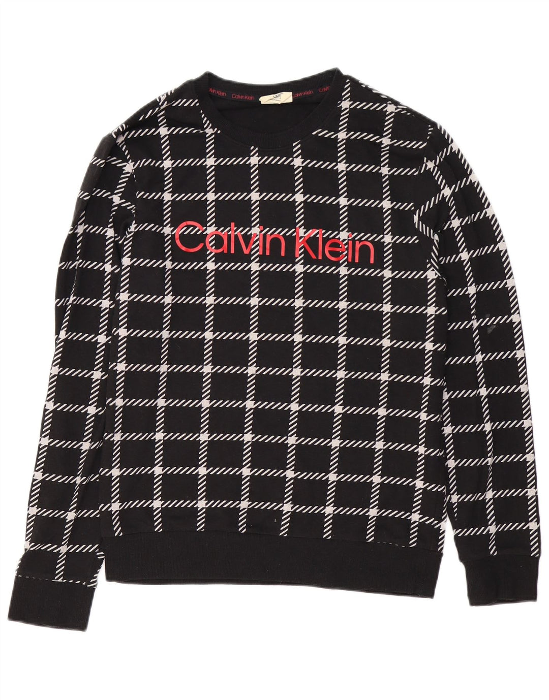 CALVIN KLEIN Sweat-shirt graphique pour homme en coton à carreaux noirs