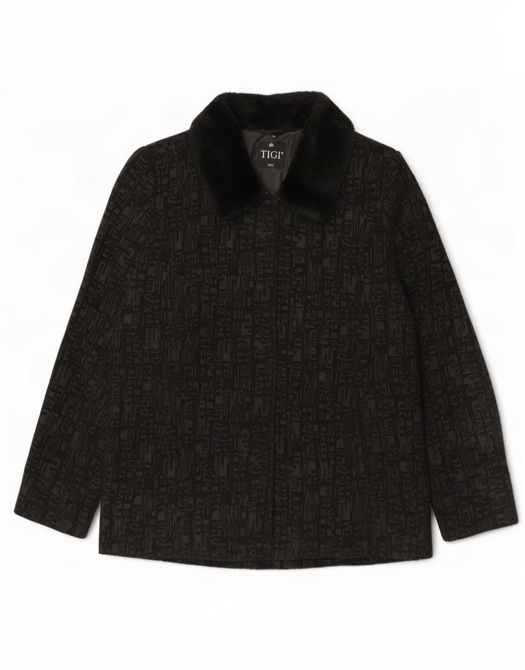 Tigi Veste Bomber Femme UK 14/16 Grand Noir Géométrique Polyester