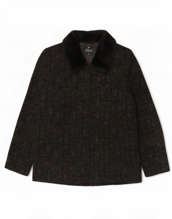 Tigi Veste Bomber Femme UK 14/16 Grand Noir Géométrique Polyester