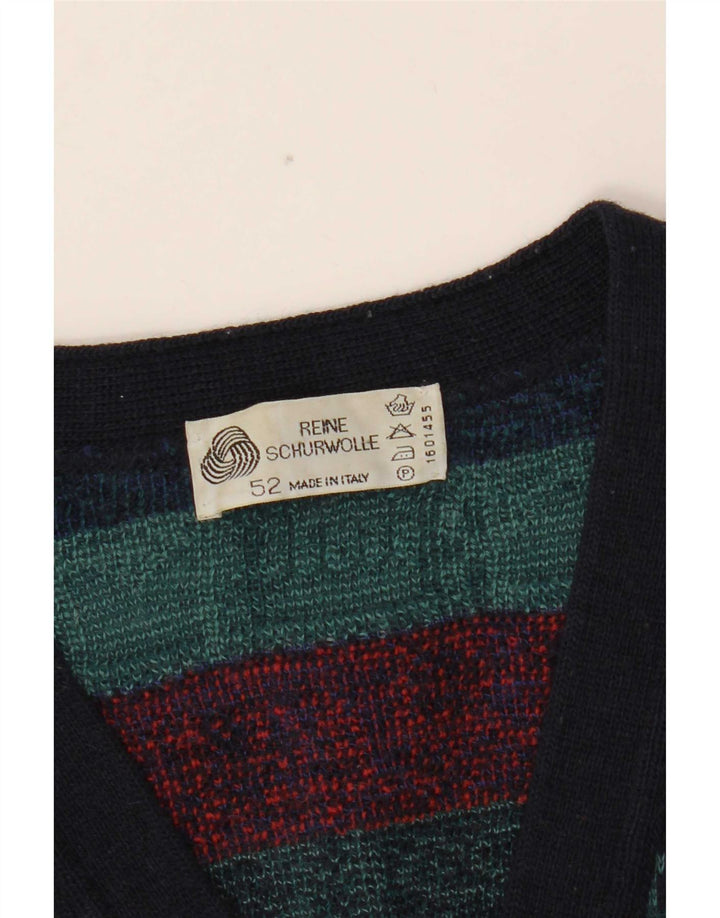 vintage Mens Cardigan Sweater IT 52 Grande laine géométrique multicolore