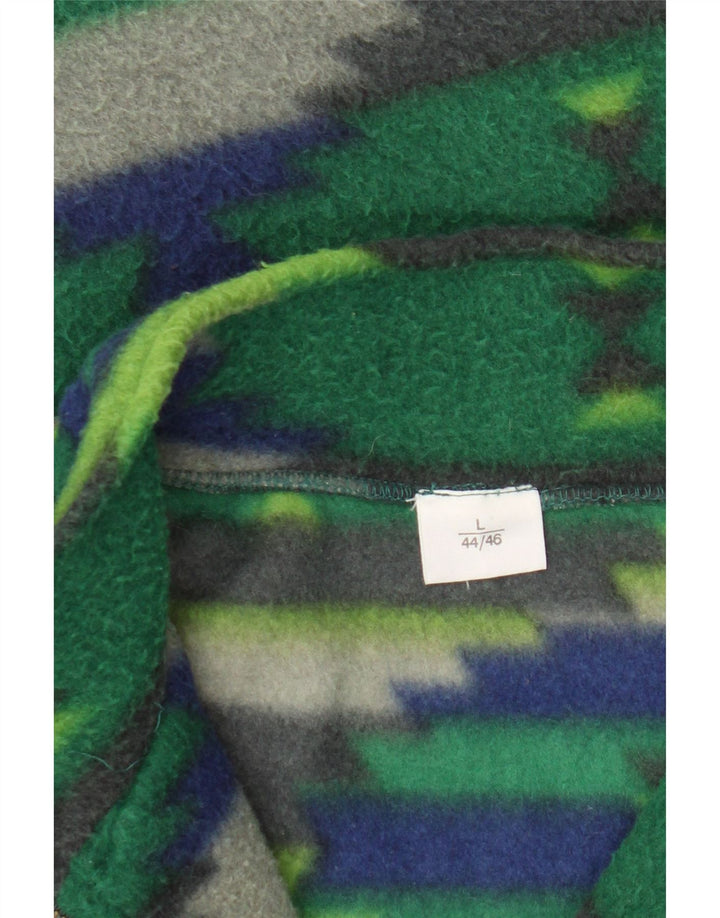 vintage Mens Zip Neck Fleece Jumper Grand Vert Géométrique Polyester