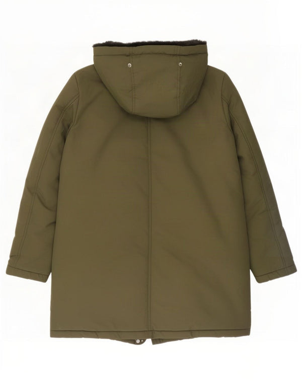 Zara Parka à capuche Sherpa pour femme UK 14 en coton vert moyen