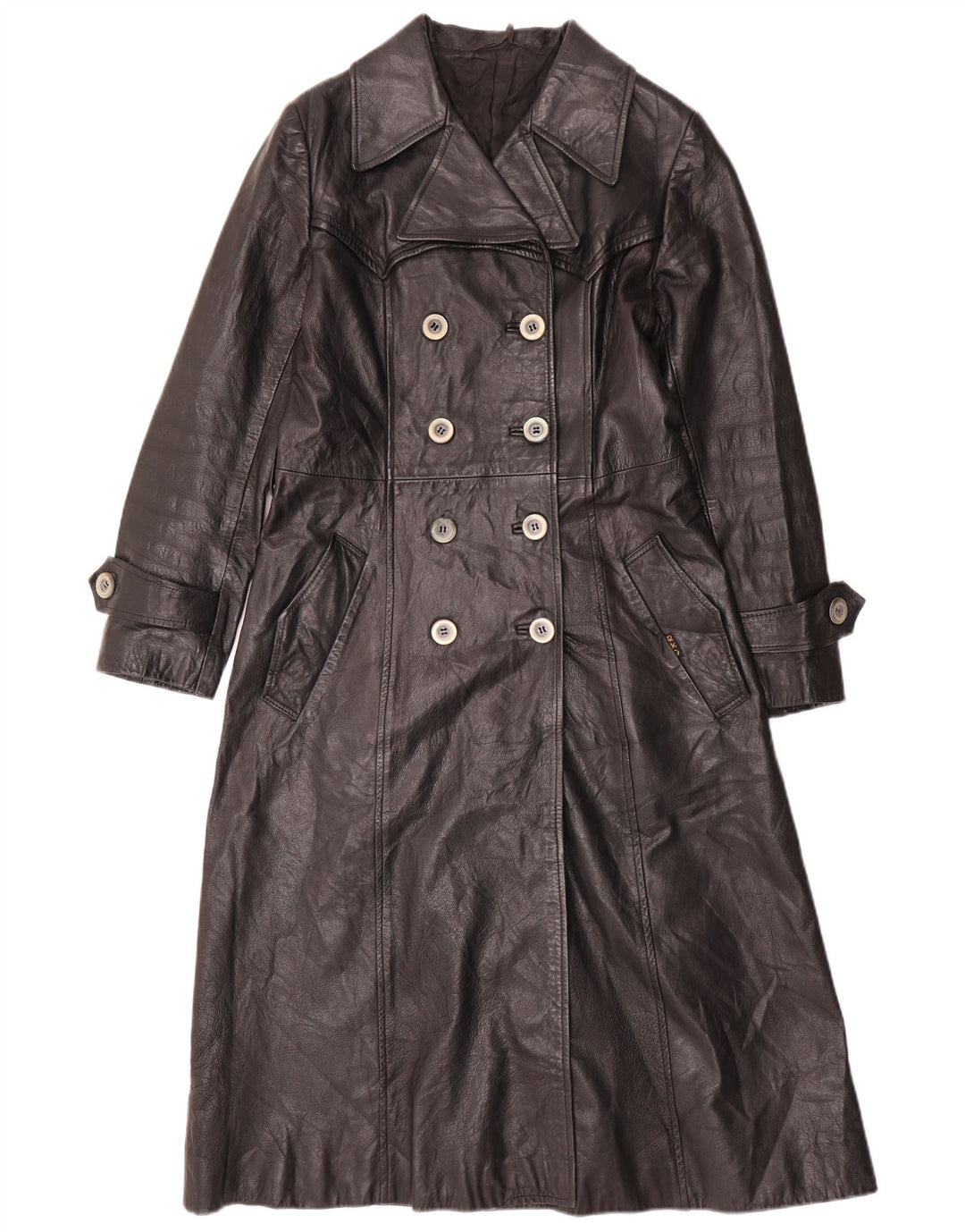 VINTAGE Manteau en cuir femme UK 12 Cuir noir moyen