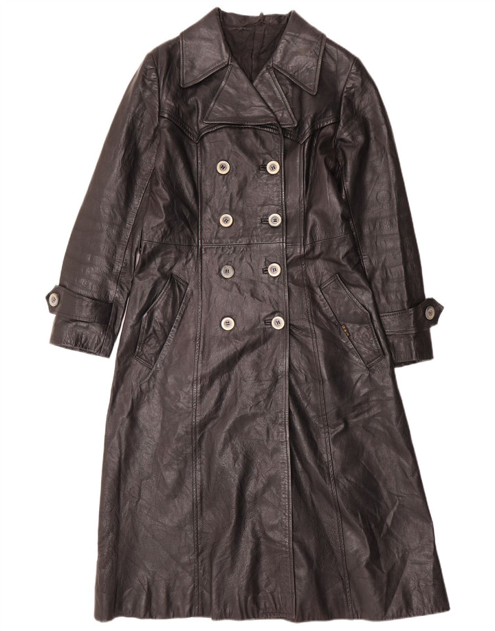 VINTAGE Manteau en cuir femme UK 12 Cuir noir moyen