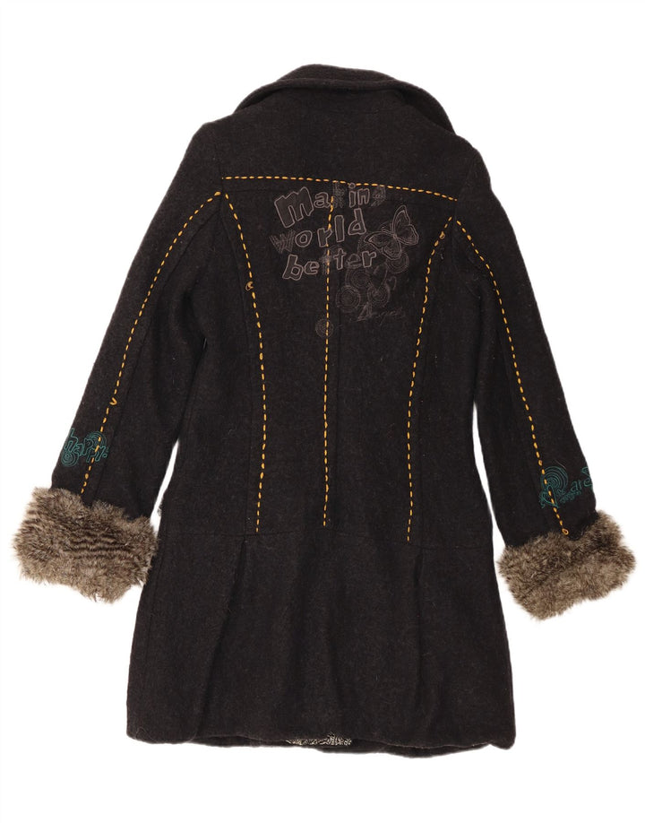 Desigual Femmes Graphique Double Boutonnage Manteau EU 40 Moyen Noir Floral
