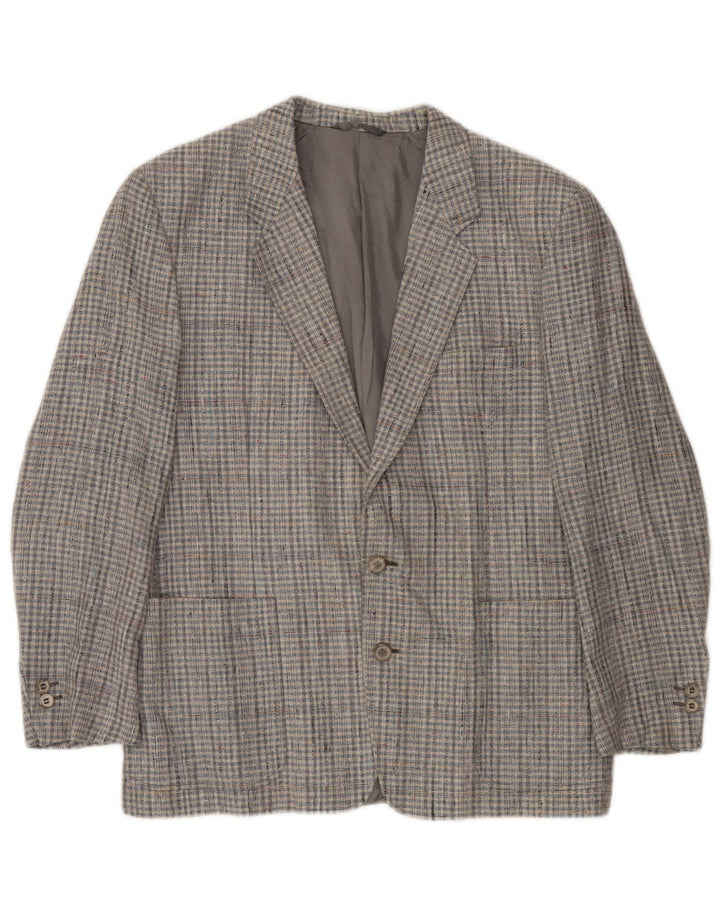 vintage Homme 2 Bouton Blazer Veste IT 48 Gris Moyen Check Viscose