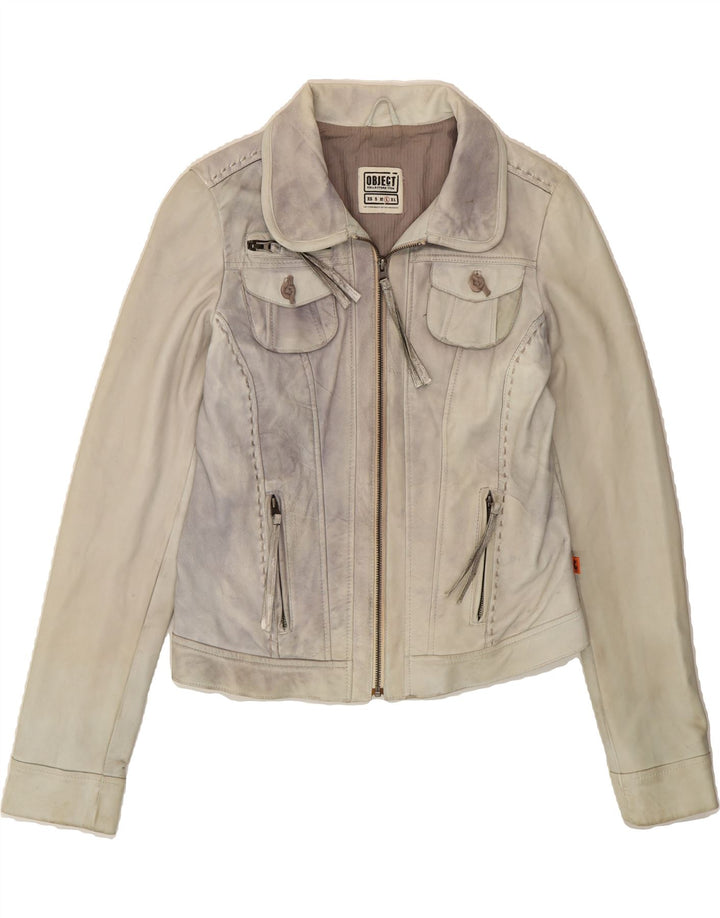 OBJECT Womens Leather Jacket UK 16 Large Grey Tie Dye Leather Vintage Object and Second-Hand Object from Messina Hembry 