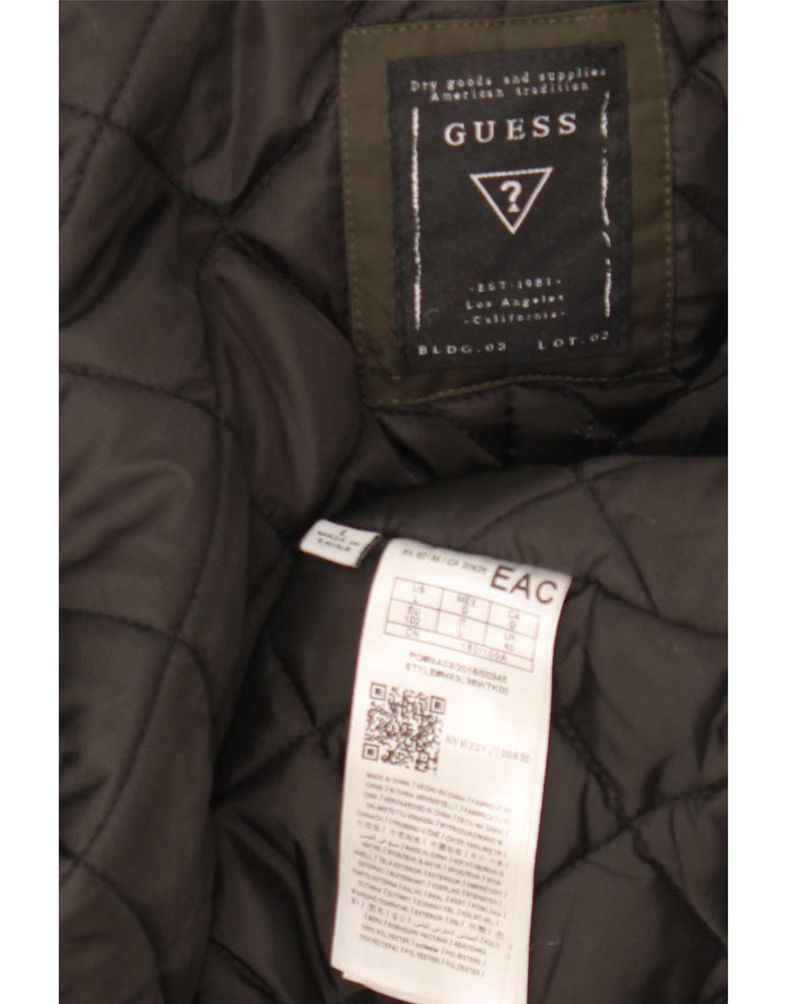 Guess Parka militaire à capuche pour homme UK 40 Large Kaki Polyester