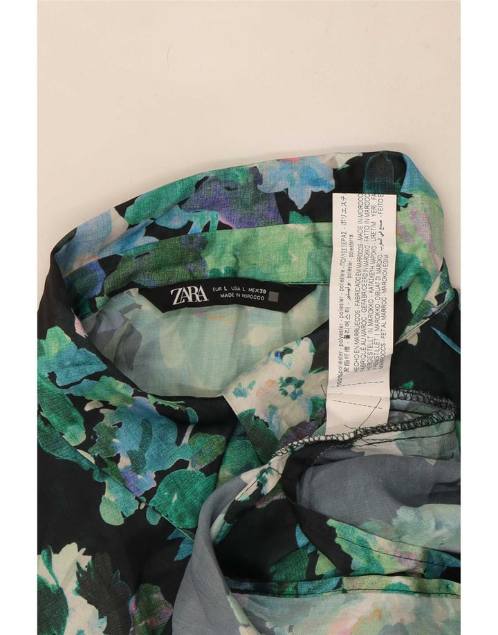 Zara Chemisier surdimensionné pour femme UK 16 Grand vert floral en polyester