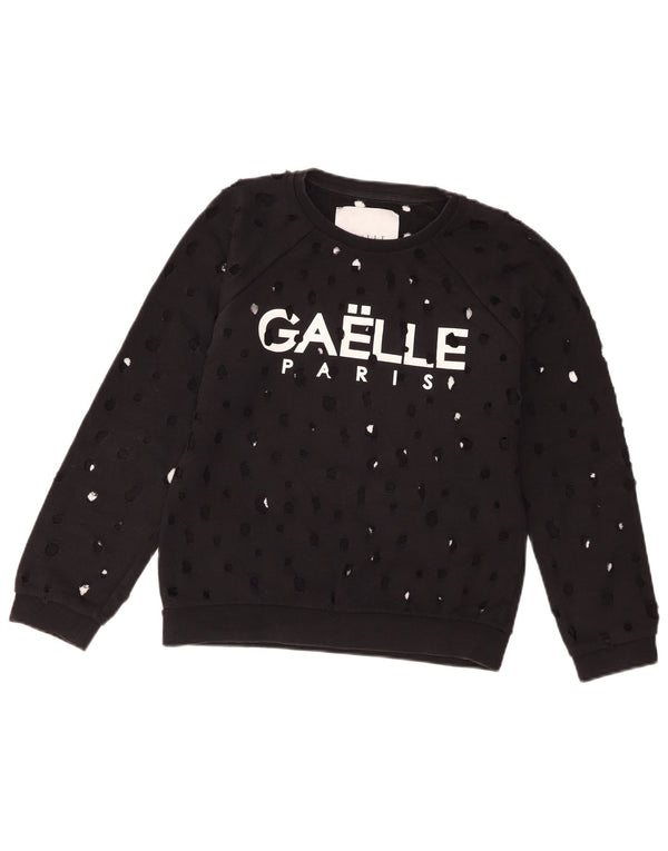 Gaelle Sweat-shirt graphique en détresse pour femme UK 14 Grand coton noir