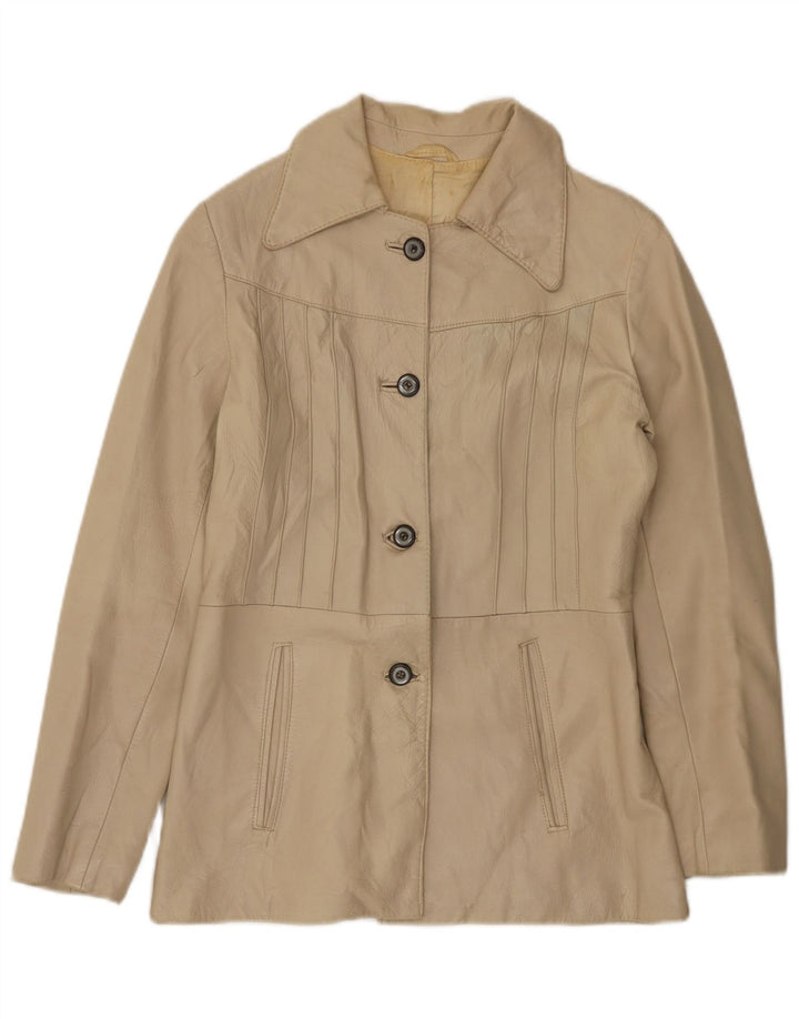veste en cuir femme vintage UK 10 Petit Beige